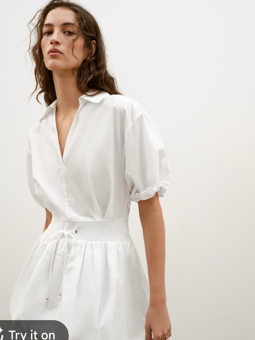 Zara White Mini Dress with Puff Sleeves